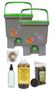 Bokashi Eimer 2 Stück | EM Starter 1 Liter | Roprostreu 500g | DVD | Sprühflasche 250ml