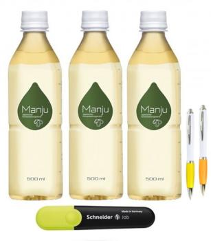 Manju 3x500ml mit 2 Kugelschreibern und einem Permanentmarker gelb