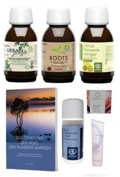 Das Geheimnis der Insel der Hundertjährigen als Buch + EM Starterpaket 6 Multikraftprodukte